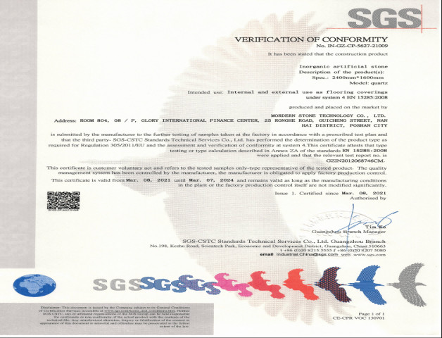 Πρότυπα CE του τεχνητού ανόργανου χαλαζία Stone Mordern Stone™